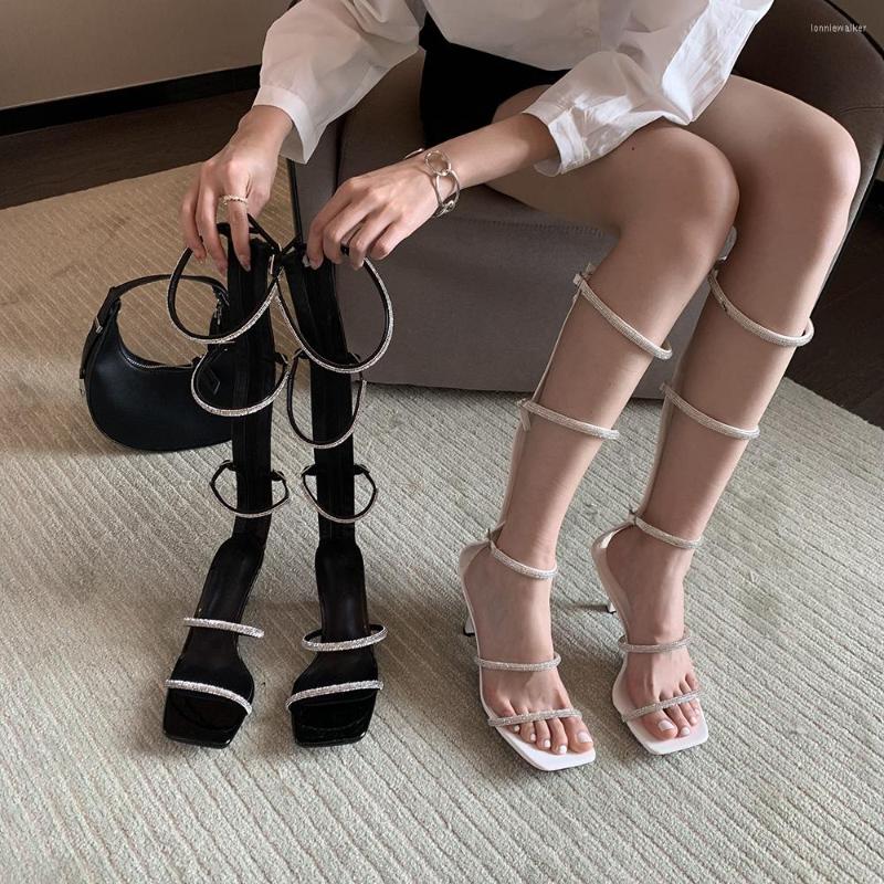 

Sandals Open Toe Summer Boots Black White Thin High Heels Back Zipper Dress Shoes Woman Fashion 2023 Arrivals Party Pumps