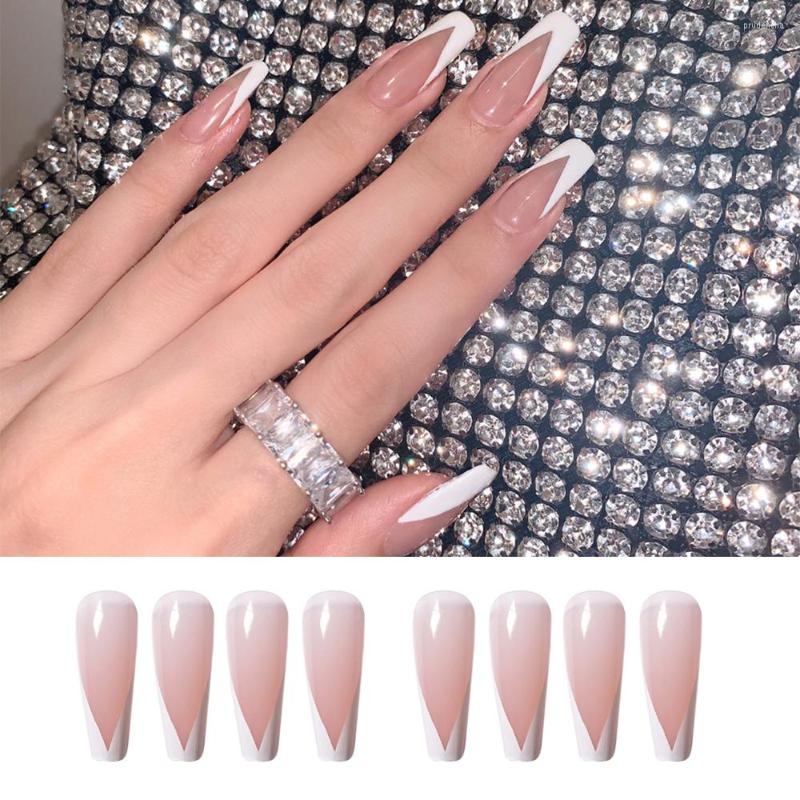 

False Nails 24pcs/Box French Manicure Tool Full Cover Coffin Fake Wearable Ballerina Nail Tips, White