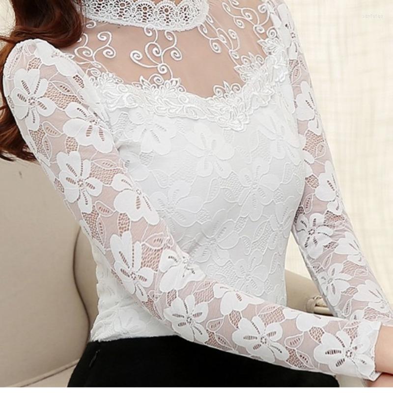 

Women' Blouses 2023 Plus Size Autumn Women Sexy Hollow Out Lace Blouse Long Sleeve Stand Collar Floral Shirt Tops Casual Blusas, Black