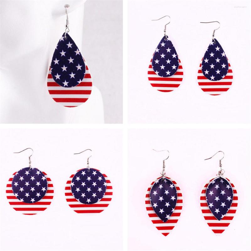 

Dangle Earrings 1 Pairs American Flag Leather Teardrop Leaf Lightweight Padent