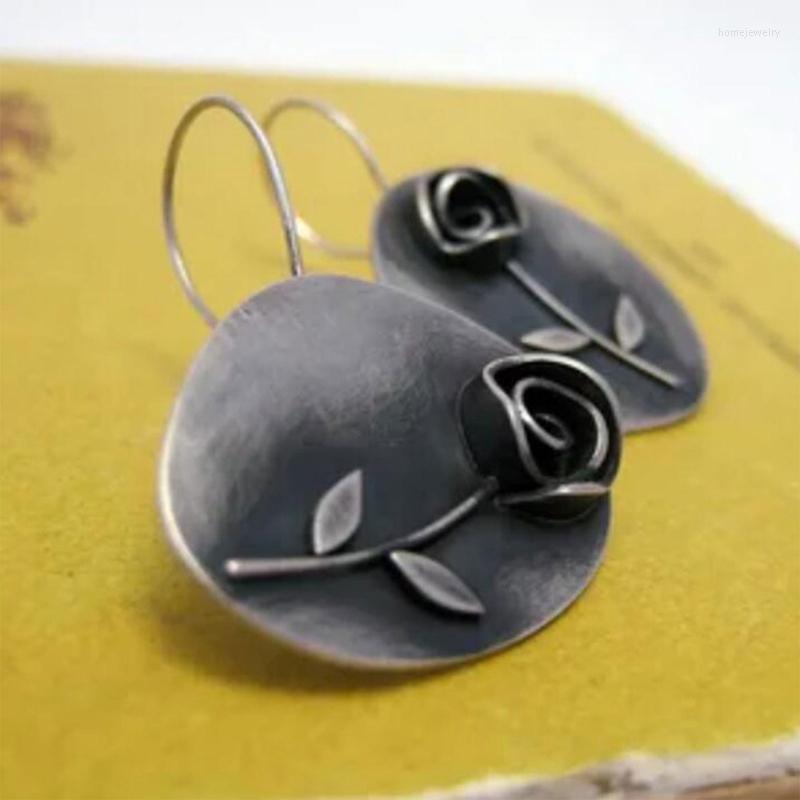 

Dangle Earrings Vintage Metal Pendant Boho Style Rose Flower Asymmetric