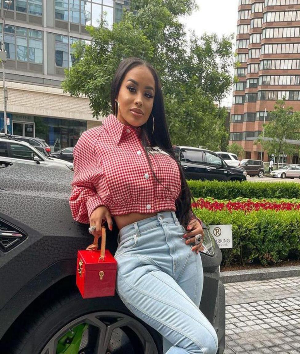 

Women039s Jackets Houndstooth Jacket Letter Print Gingham Cropped Short Coat Latern Sleeve Plaid Checked Red Fashion Women Shir7604171