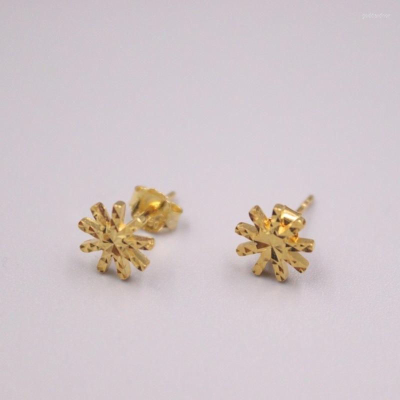 

Stud Earrings AU750 Real Pure 18K Yellow Gold Women Gift Lucky Snowflake Flower 1.7-1.8g