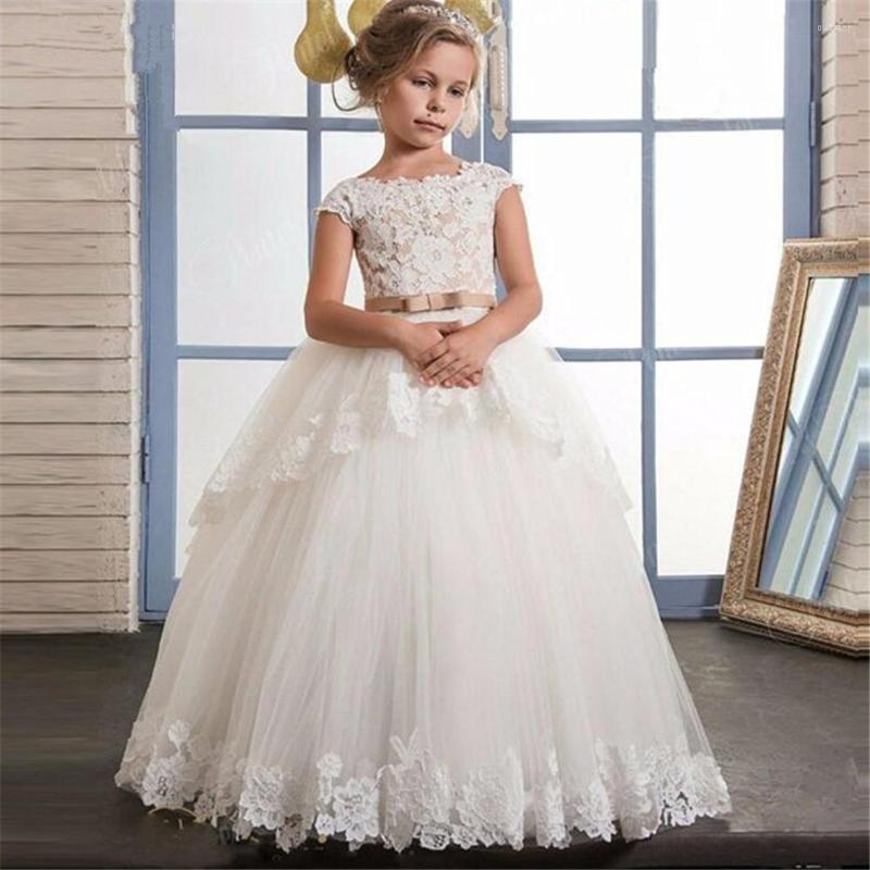 

Girl Dresses Lace Formal Tutu Princess Dress Flower Girls Children Clothing Kids Party For Clothes, All white