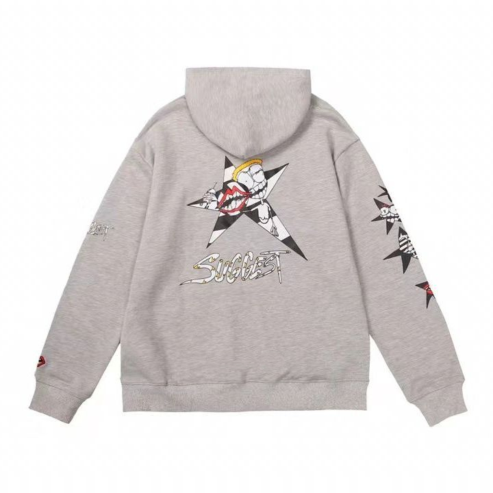 

Men Hoodies Women Autumn and Winter Gray Hooded Sweater Printed Graffiti Five-pointed Star Pullovers Loose Hoodie