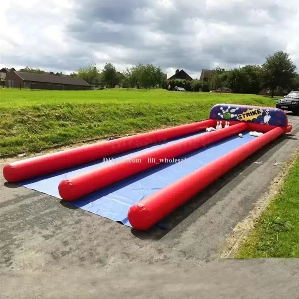 

10x3m inflatable playhouse bowling playground shooting game with bowling-pins and balls