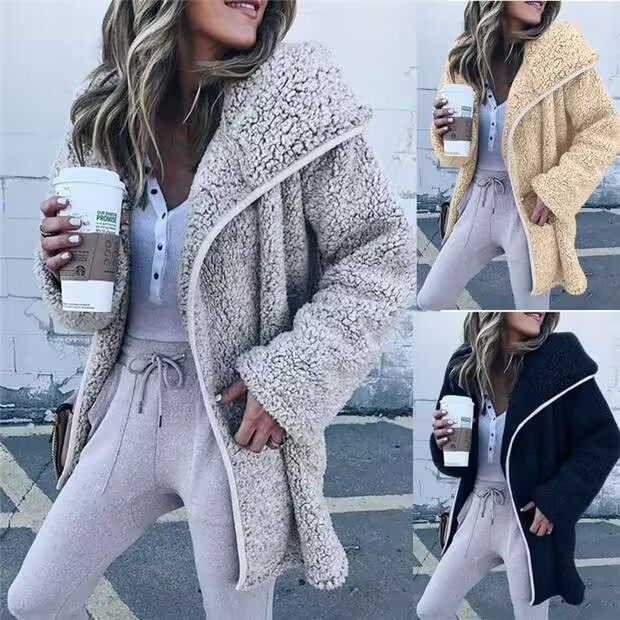 

Designer Women Faux Fur Long Coat Hooded Zipper Fly Donna Fur Cardigan Female Fashion Casual Tops, fur;jacket;, Coffee