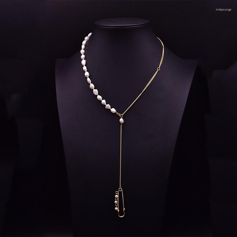

Chains Fashion Women Brooch Pendant Necklace Natural Freshwater Pearls Necklaces Jewelry Wedding Party Long Collars Choker Bibs Chain