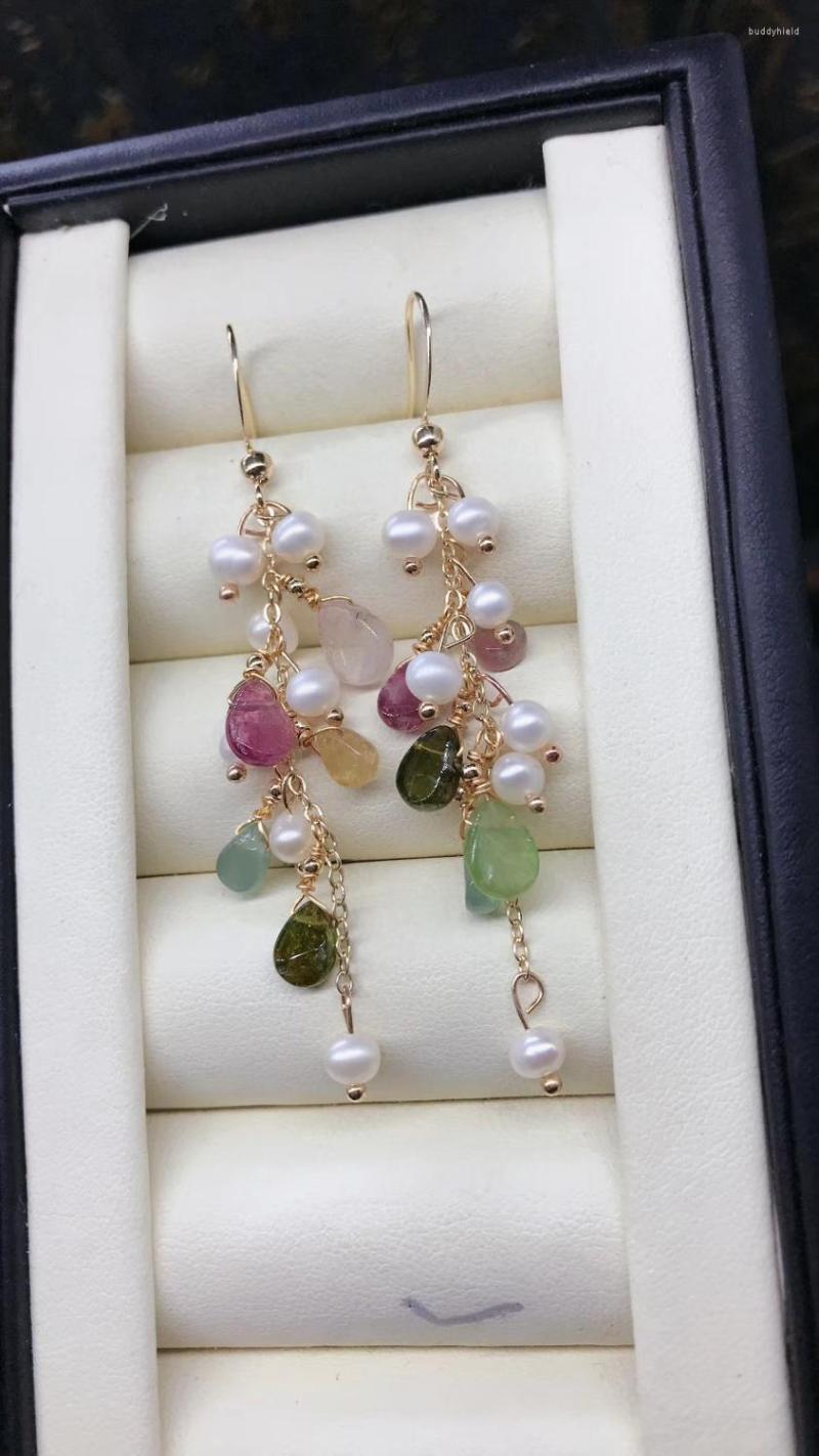 

Dangle Earrings Pearl Natural 4mm Flawless Small Pearls With Tourmaline