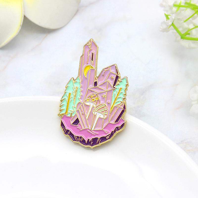 

Brooches Cute Pink Crystal Magical Forest Enamel Pin Brooch Jungle Up Moon For Friends Jewelry Wholesale
