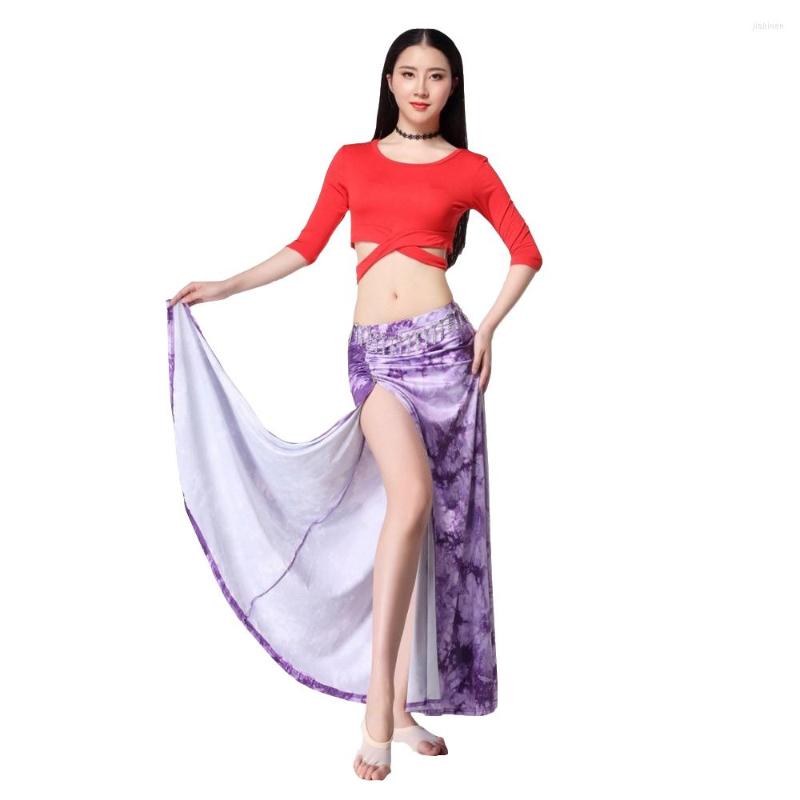 

Stage Wear Women Dance Clothing Class Spandex Stretchy Colorful Tie-dye Belly Costume Top Skirt Sexy, Grey turquoise