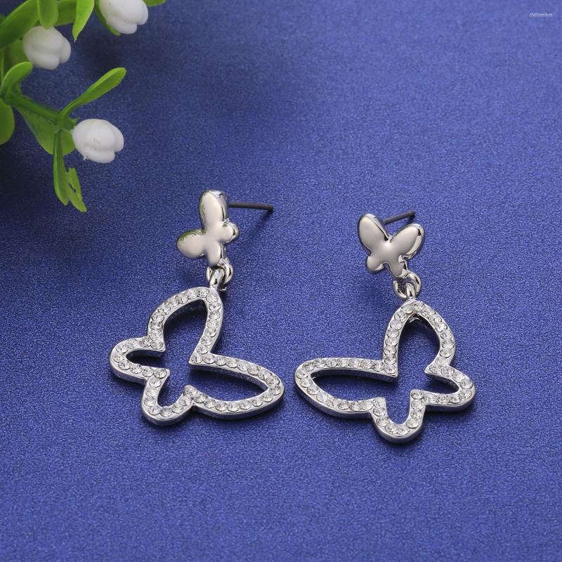 

Dangle Earrings Charming Simple Double Hollow Butterfly For Women Cute Sweet Shiny Crystal Drop Exquisite Banquet Jewelry Gift