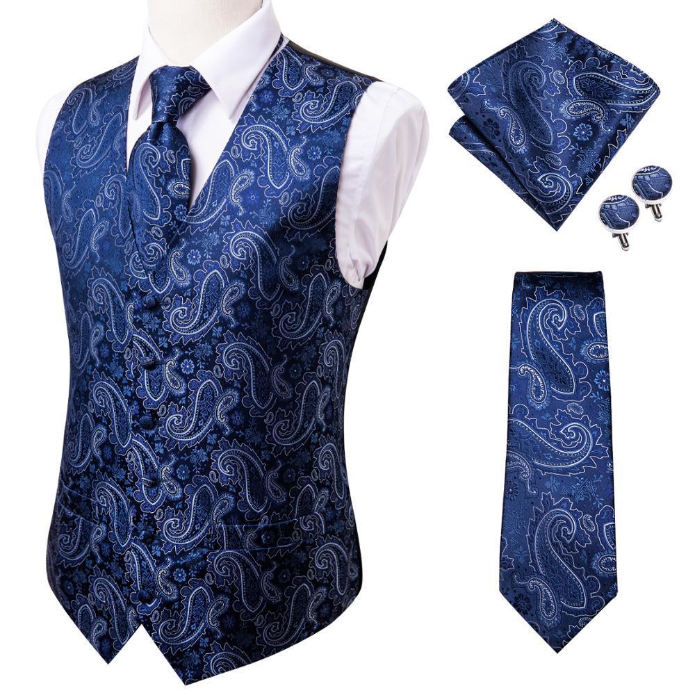 

Men's Vests Hi-Tie 20 Color Silk Tie Business Formal Dress Slim Sleeveless Jacket 4PC Hanky Cufflink Blue Paisley Suit Waistcoat 230317, Md-0076-3121