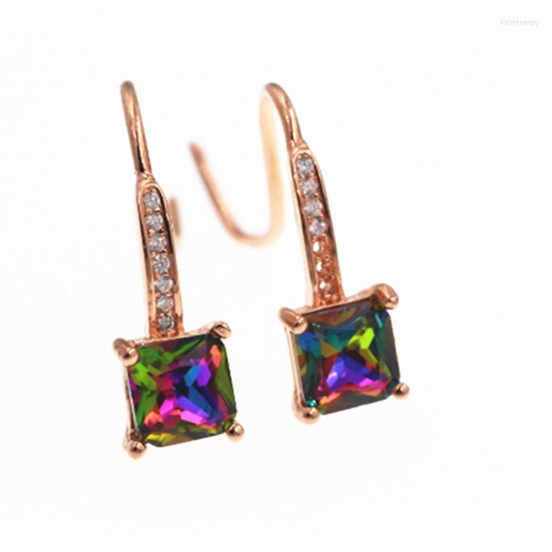 

Stud Earrings Fashion Top Quality Multi Square Crystal Studs Rose Gold Filled & 925 Sterling Silver Small Party Jewelry Women