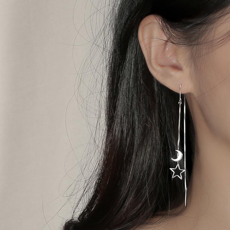 

Dangle Earrings & Chandelier LISM Silver Color Korean Fashion Long Tassel Female Temperament Hollow Out Star Moon Gifts