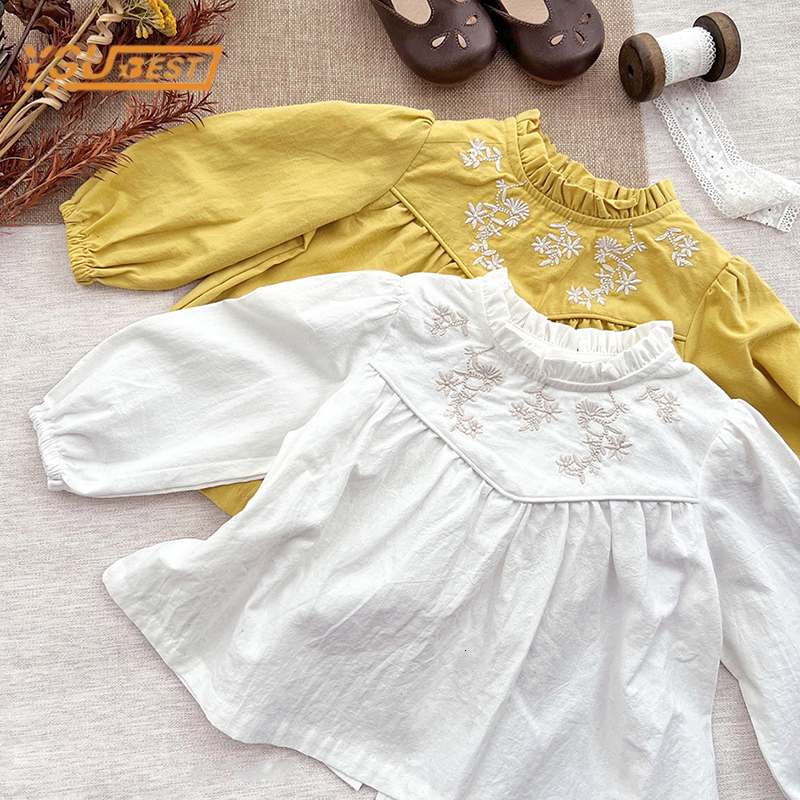 

Kids Shirts Kids Baby Girls Pure Color Shirt Spring Autumn Baby Girl Long Sleeve Embroidery Shirt Kids Baby Girls Lace Children's Clothes 230317, S220429 white
