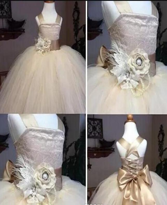 

Champagne Charming Girl Flower Dresses Bow Satin Girls Pageant Dresses Tulle Tiered Skirts LaceUp Flower Girl Dresses For Wedding7736003, Same as image