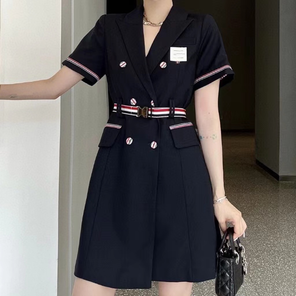 

Womens Coat Brand Designer European And American New T Stripe Solid Color Waist Up Dress Summer Style DFouble Breasted V Nneck Gift box, White