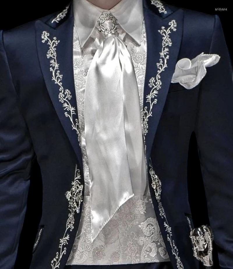 

Men's Suits Italian Stylish Navy Blue Embroidery Men Suit Wedding Groom Slim Fit Gentleman Prom Party Costume Homme Dinner Tuxedo 2Piece Set, Ivory