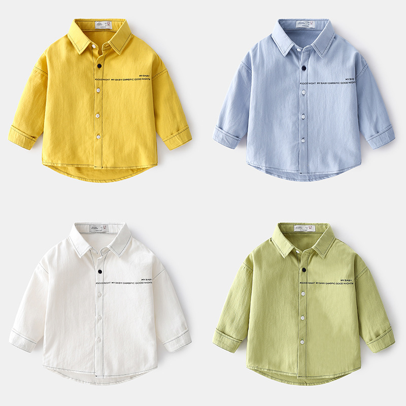 

Kids Shirts Spring Boys' Long Sleeve Shirt Children's Lapel Kids Top Pure Cotton Baby Boys Cardigan 230317, Yellow