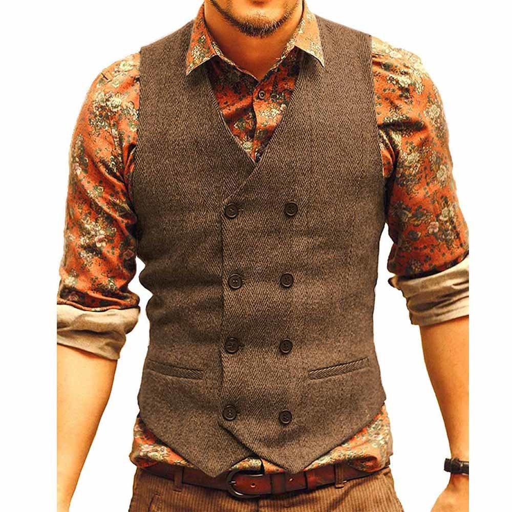 

Men's Vests Men Suit Vest Tweed Man Waistcoat Brown Black Groomman Wedding Clothing Jacket Victorian Style Steampunk Business 230317, Champagne