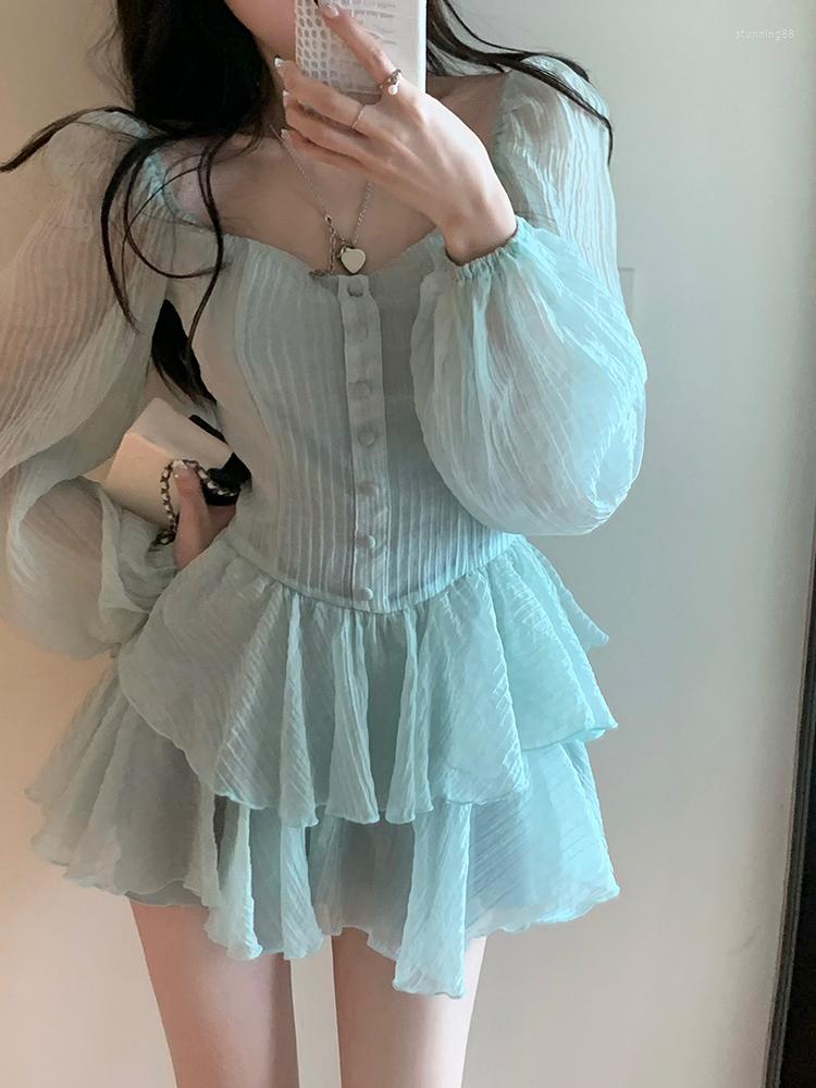 

Casual Dresses 2023 Spring Summer Women Dress French Style Sweet Long Sleeve Mini Fashion Solid Color Girl Frock, White