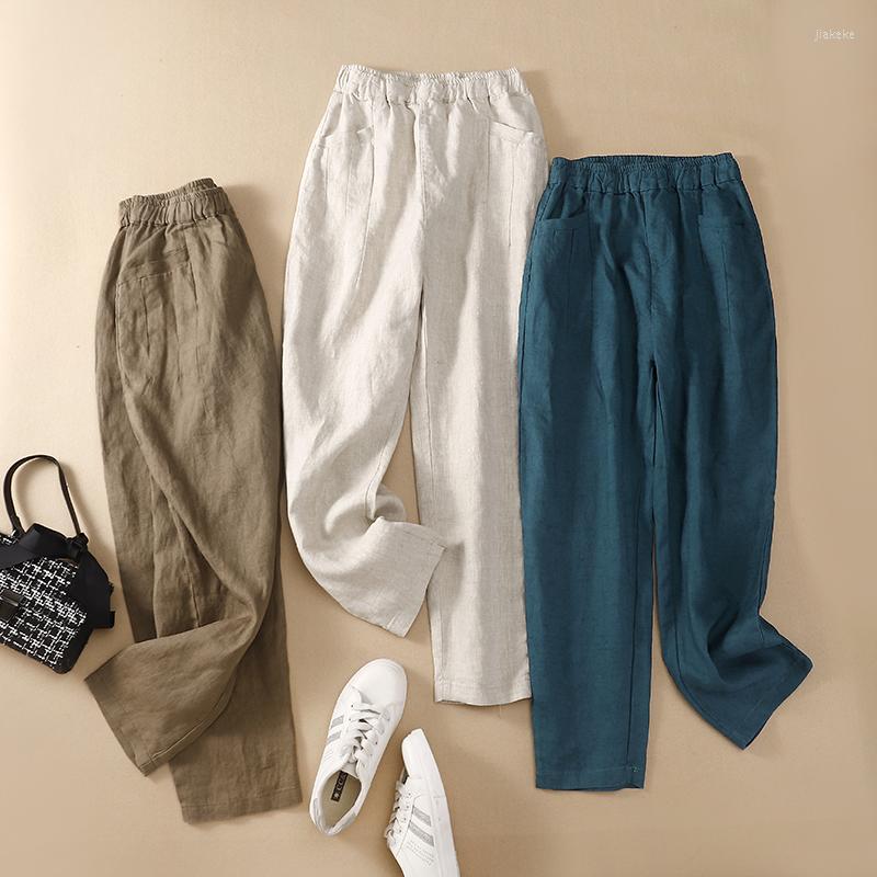 

Women's Pants 2023 Summer Cotton Linen Capris Women's Loose Harlan Casual And Versatile Straight, Blue