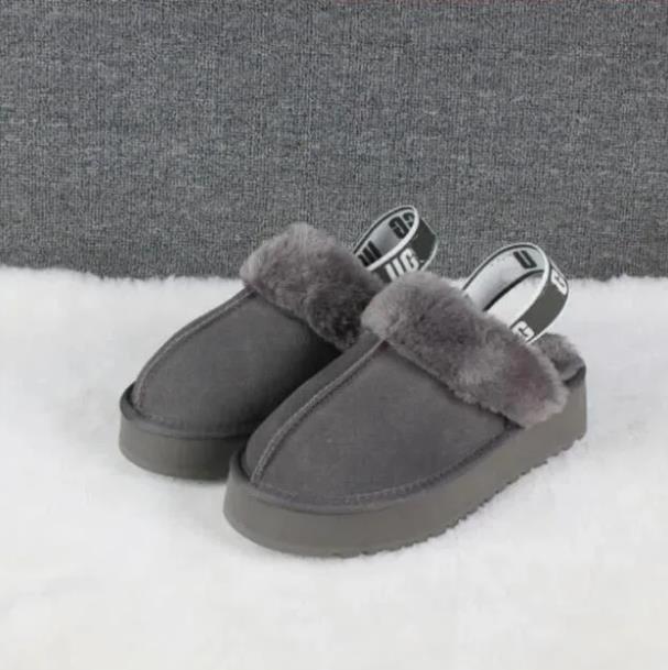 

2023 Australia classic Cotton slippers new Mini Platform Snow Boots Designer Woman Thick Bottom Ankle Warm Fur Boot Australian Fluffy Fuzz Mule Tazz Slippers, Chestnut
