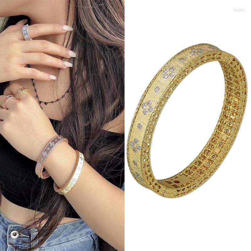 

Bangle Women's Hand Bracelets For Women Cuff Bangles Stone Crystal Couple Female Ladies Yellow Gold Color Charm