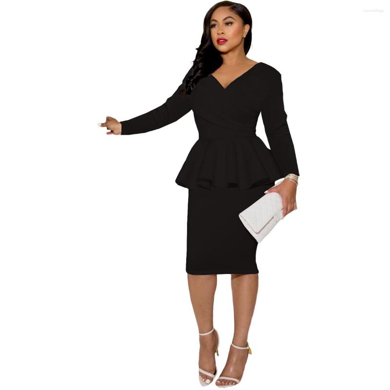 

Casual Dresses Women' Autumn Winter Long Sleeve OL V Neck Back Zipper Hip Wrap Dress Solid Color Fashion Elegant Female Clothes, L345 red