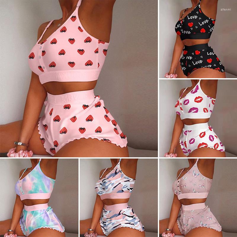 

Women's Sleepwear Ladies Sexy 2 Piece Pajama Set Lingerie Sleeveless Babydoll Pajamas Cami Top And Ruffle Shorts Suit Nightwear, 06