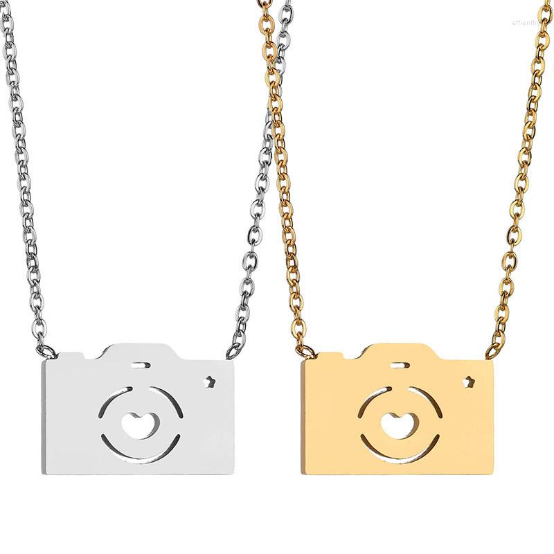 

Chains 2023 Vintage Stainless Steel Camera Necklaces Charm Cute Ketting Gold Color Heart Choker Necklace Friendship Gifts
