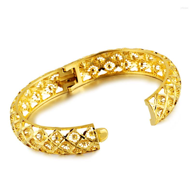 

Bangle Wedding Jewelry Gold Filled Womens Hollow Pattern Bracelet Openable