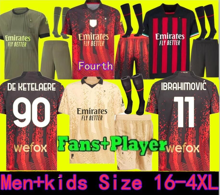 

IBRAHIMOVIC Koche 22-23 Fourth Kit AC MILANS GIROUD R.LEAO BENNACER Theo ROMAGNOLI FLORENZI TONALI REBIC 2023 2024 football shirt maillot Adult kids kit, 22/23 3rd