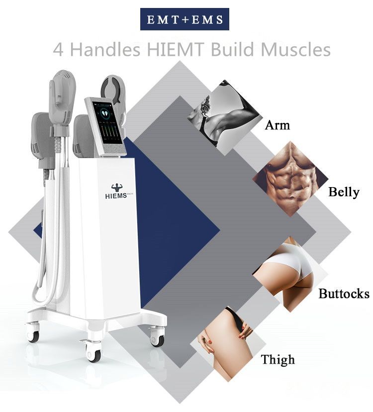 

Ems Slimming Machine Butt Lifting Fat Removal Abdominal Muscle Trainer 4 handles Hi-emt Rf Cellulite Loss Equipment Muscle Building Radio Frequency Emslim Device