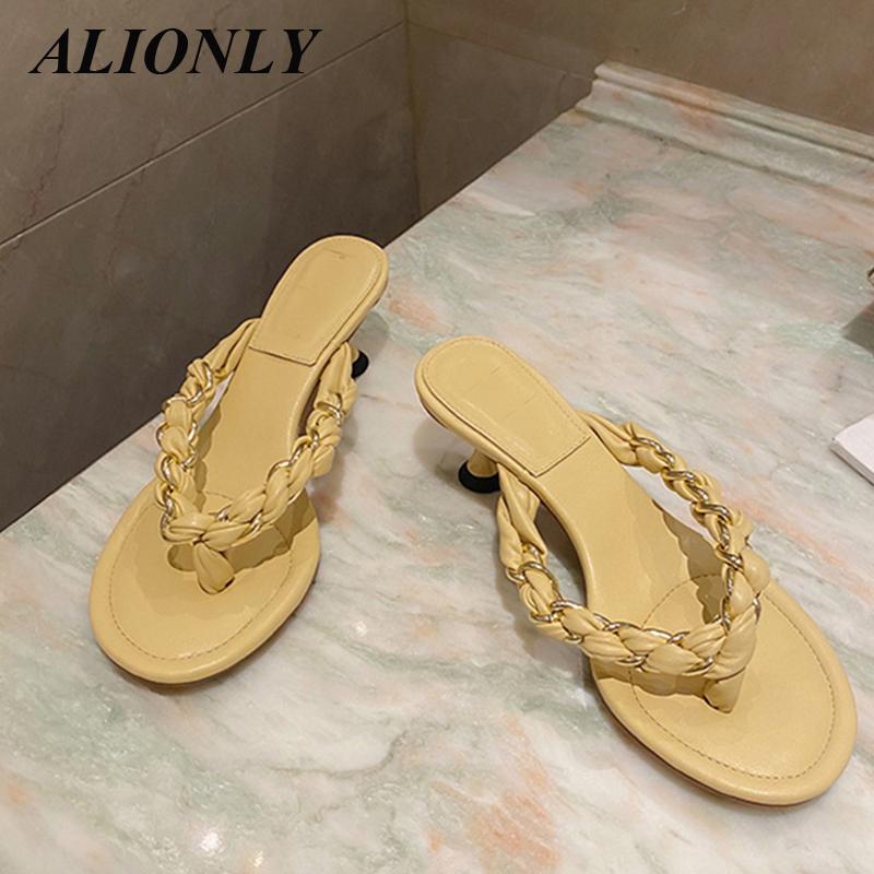 

Slippers ALIONLY Chain Slipper Outdoor Sandal Shoes For Women 2023 Summer Ladies Low Heel Sandy Beach Slides Flip Flop Mujer, Black