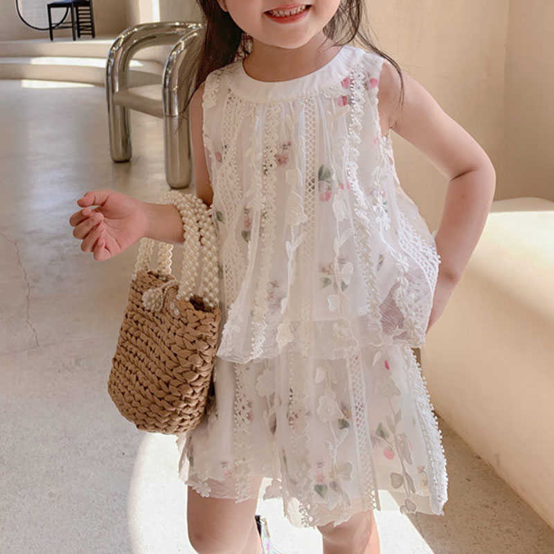 

Clothing Sets Summer New Children Girls Clothing Sets Flower Lace Embroidery Top Shorts Toddler Baby Clothes Suit Girls Fashion Kids Outfit P230315, Beige