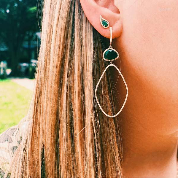 

Dangle Earrings Luxury Green Red Birthstone Gem Geometric Earring Gold Color Trendy Women Jewelry