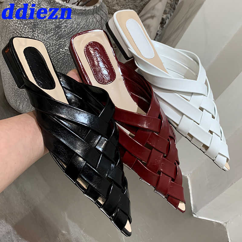 

Weave Slippers Ladies Slides 2023 Luxury Summer Fashion Shallow Female Flats Shoes Pointed Toe Mules Women Slippers Sandals 0316, Black