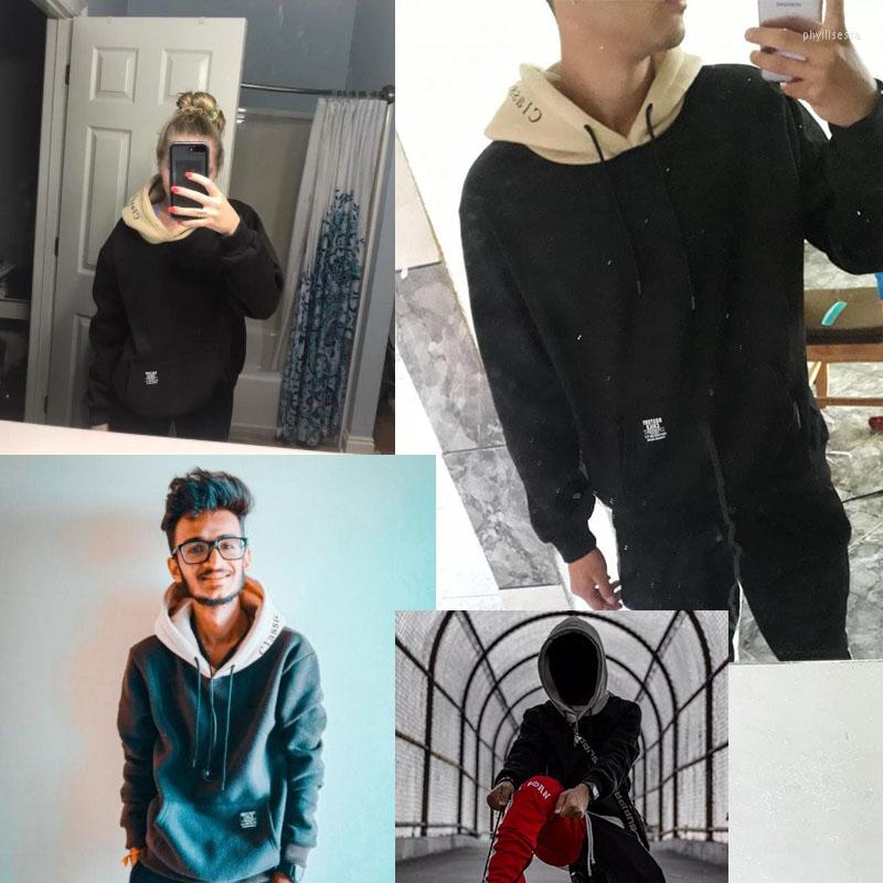 

Men' Hoodies ZAFUL Sweatshirt Men/Women Color-blocking Letter Patch Detail Pouch Pocket Fleece Pullovers Casual Hip Streetwear, Black
