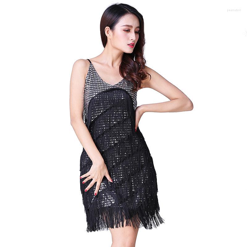 

Stage Wear Women Dance Dinner Dress Salsa Costume Sequins Ballroom Competition Gilrs Fringes Latin Dresses, Royal blue