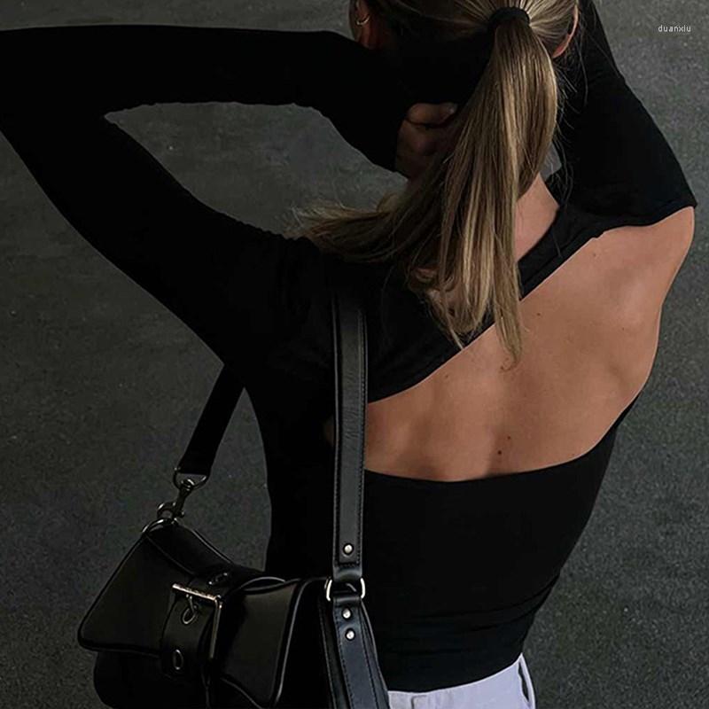 

Women' T Shirts Women Casual Long Sleeve Hollow Out T-Shirts Spring Autumn Solid Slim Fit Pullovers Tees Female Streetwear Base Tops, Black