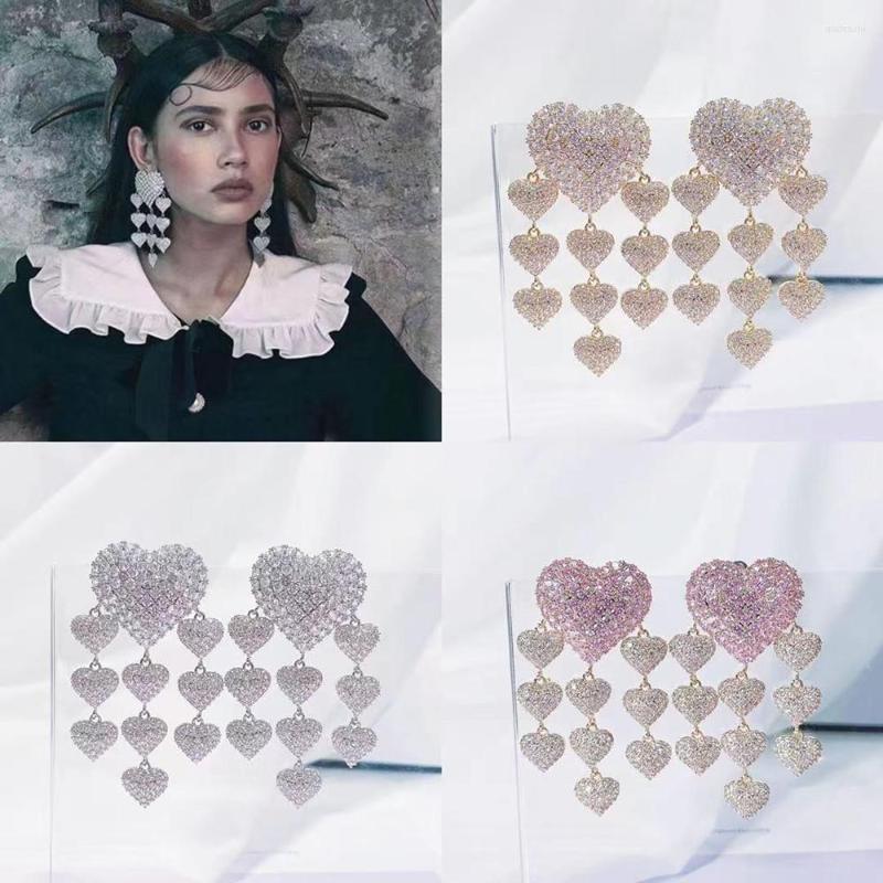 

Dangle Earrings Exaggerated Rhinestone Heart Shape Huge Accessories For Women Crystal Tassel Drop Dinner Jewelry