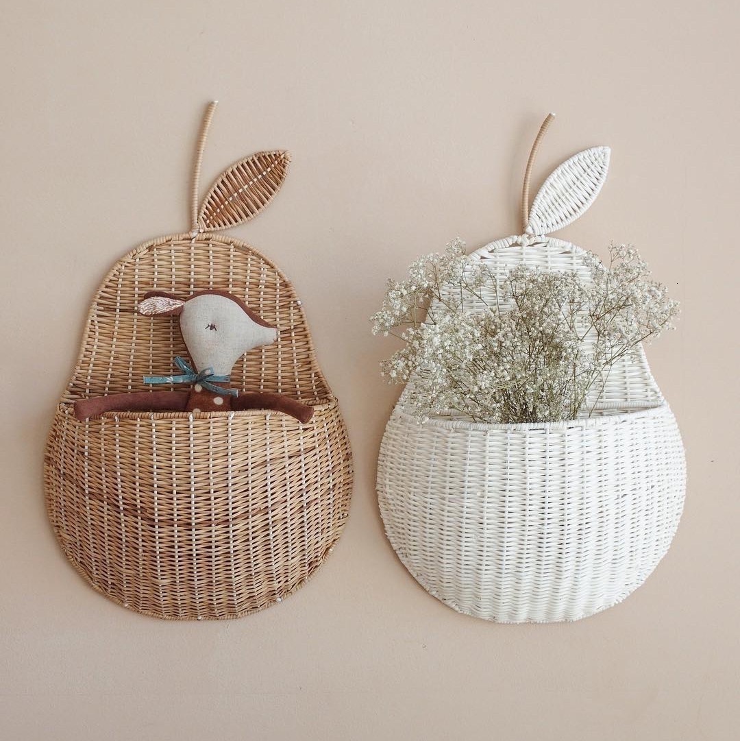 

Wall Decor Rattan Apple Storage Basket Handmade Natural Pear Organizer Children Room Nursery Decoration Woven Organizers Pography Props 230317