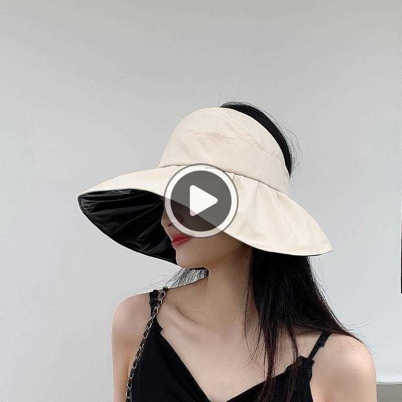 

Summer Hats Caps Men's Women's UV anti ultraviolet black glue empty top sunscreen Hat Women's summer big brim empty top hat foldable Beach Hat sunshade hat, Black shell cap black