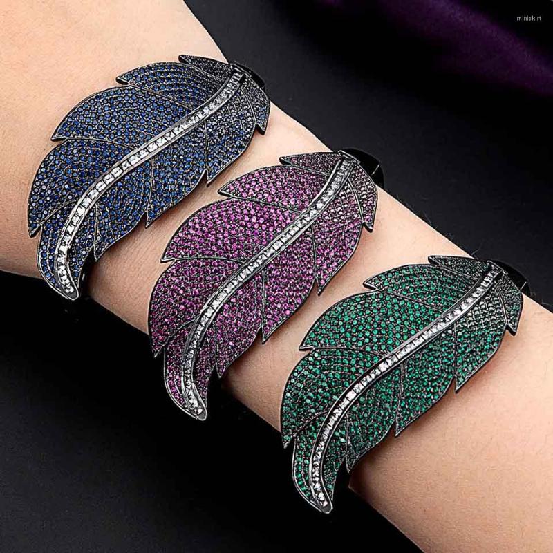 

Bangle Zlxgirl Big Size Women Cubic Zirconia Leaf For Women's Anniversary Jewelry Fashion Woman Wedding Bangles