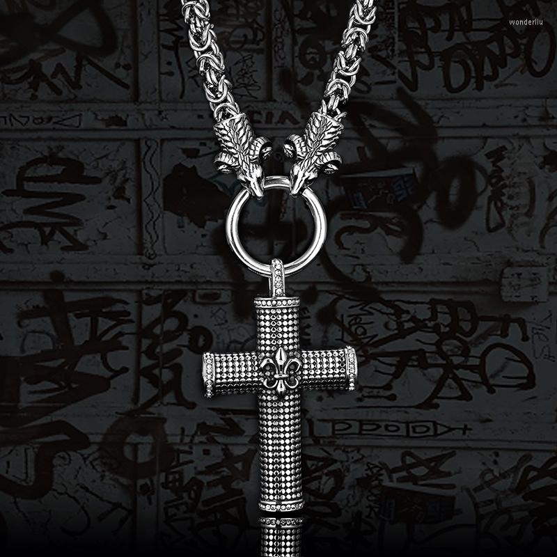 

Pendant Necklaces Male Retro Relief Viking Cross Men's Stainless Steel Decorative Pattern Necklace Scandinavian Amulet Punk Chain