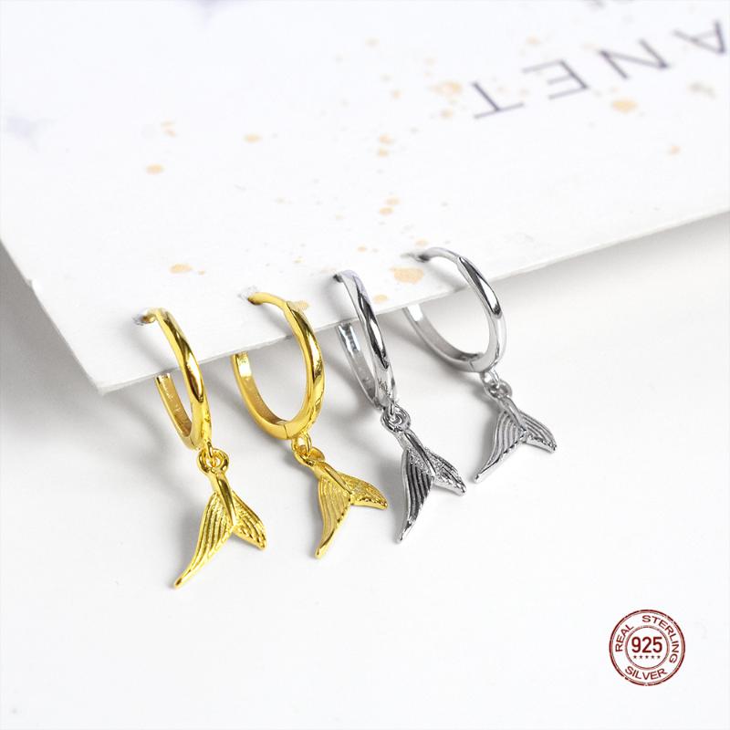 

Hoop Earrings & Huggie LKO Real 925 Sterling Silver Unique Cute Mermaid Tail For Women Party Jewelry Sweet Dangle Accessorice
