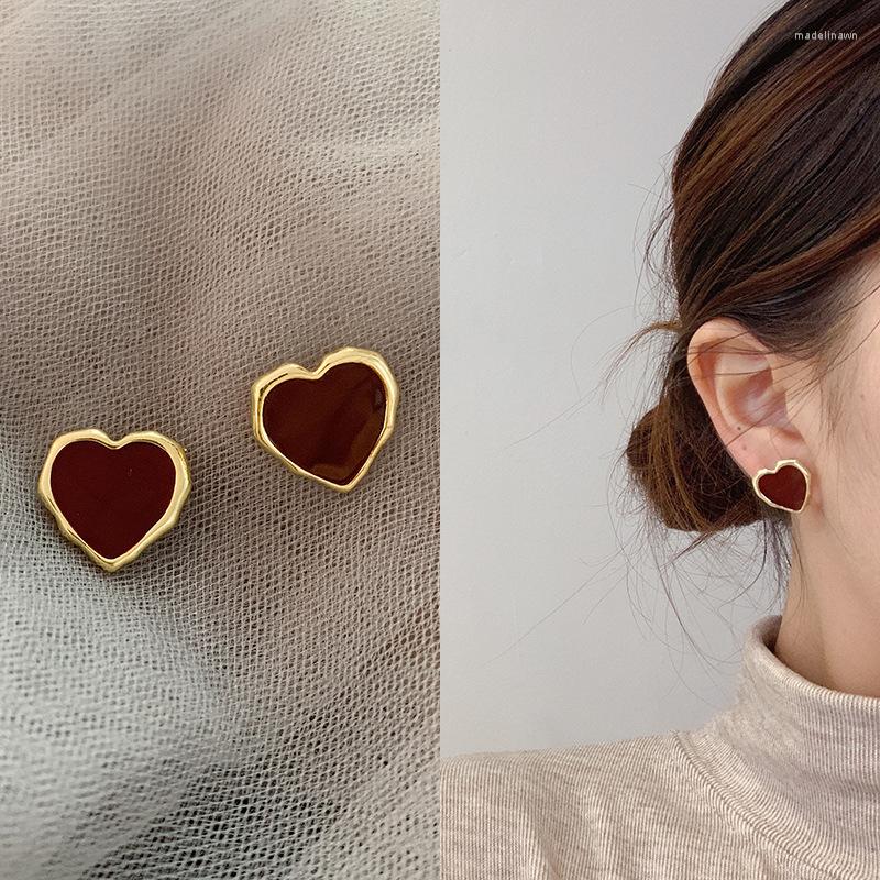

Stud Earrings Vintage Red Heart For Women Genuine Fashion European Korean Jewelry Luxury Party Exquisite Earring
