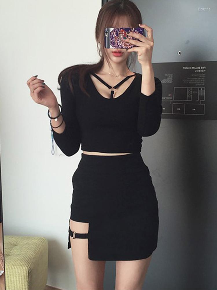 

Skirts Korean Style Black Package Hip Irregular Hem Pencil Micro Mini Skirt Sexy Slim Women Party